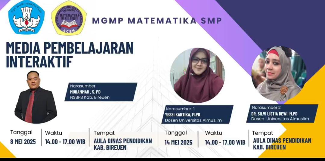 MGMP MATEMATIKA SMP SE-KABUPATEN BIREUEN UNDANG Dr. SILVI LISTIA DEWI, M.PD MENJADI PEMATERI MEDIA PEMBELAJARAN INTERAKTIF